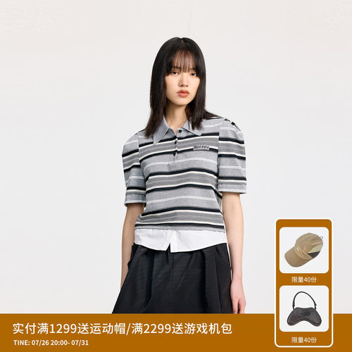 REVAN芮范设计师款学院风条纹短袖POLO衫RL31001047