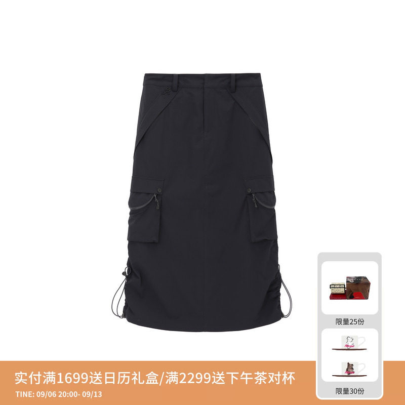 REVAN芮范设计师款工装风大口袋藏青长裙RL11506156图片