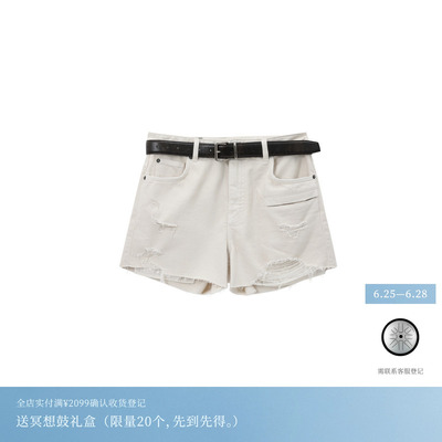 REVAN芮范设计师款质感珠片刺绣牛仔短裤RL31307159