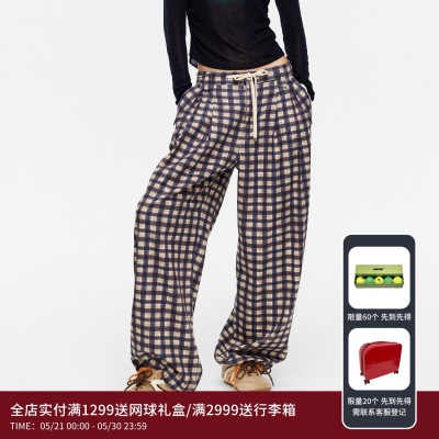 REVAN芮范设计师款复古蓝色格纹阔腿牛仔裤RK31302177