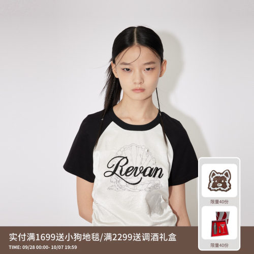 REVAN芮范设计师款优雅缎面拼接撞色T恤RM30801103
