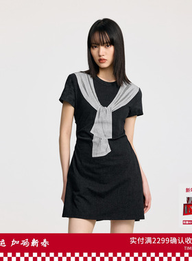 【沈梦辰同款】REVAN芮范灰色披肩印花连衣裙RL31101158