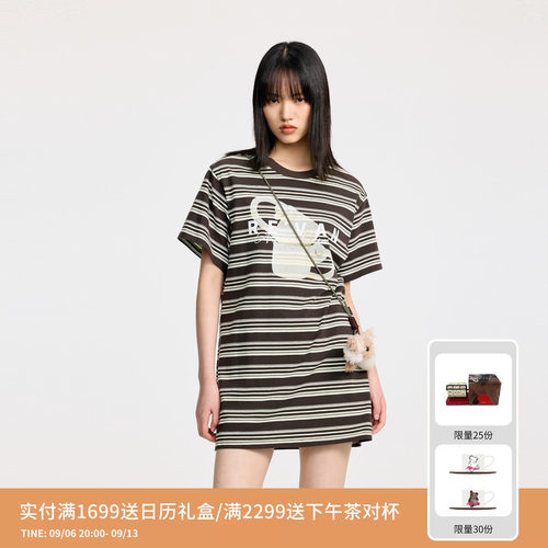 REVAN芮范设计师款咖啡杯印花T恤连衣裙RL31101142
