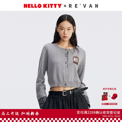 REVAN芮范HelloKitty工牌印花毛衣短开衫RL72801259