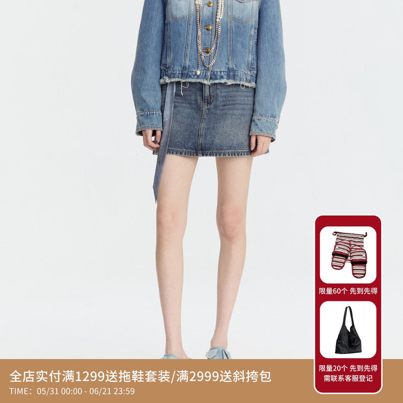 REVAN芮范设计师款经典水洗蓝牛仔半裙RM91502056