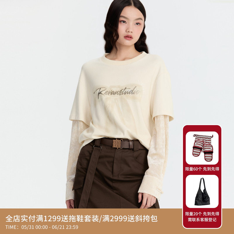 REVAN芮范设计师款前卫米色蝴蝶结T恤单衣RM90801110