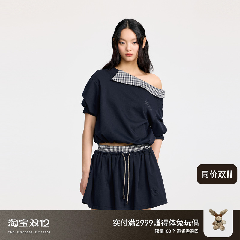 REVAN芮范设计师款运动风格纹领短裙套装RL32403004