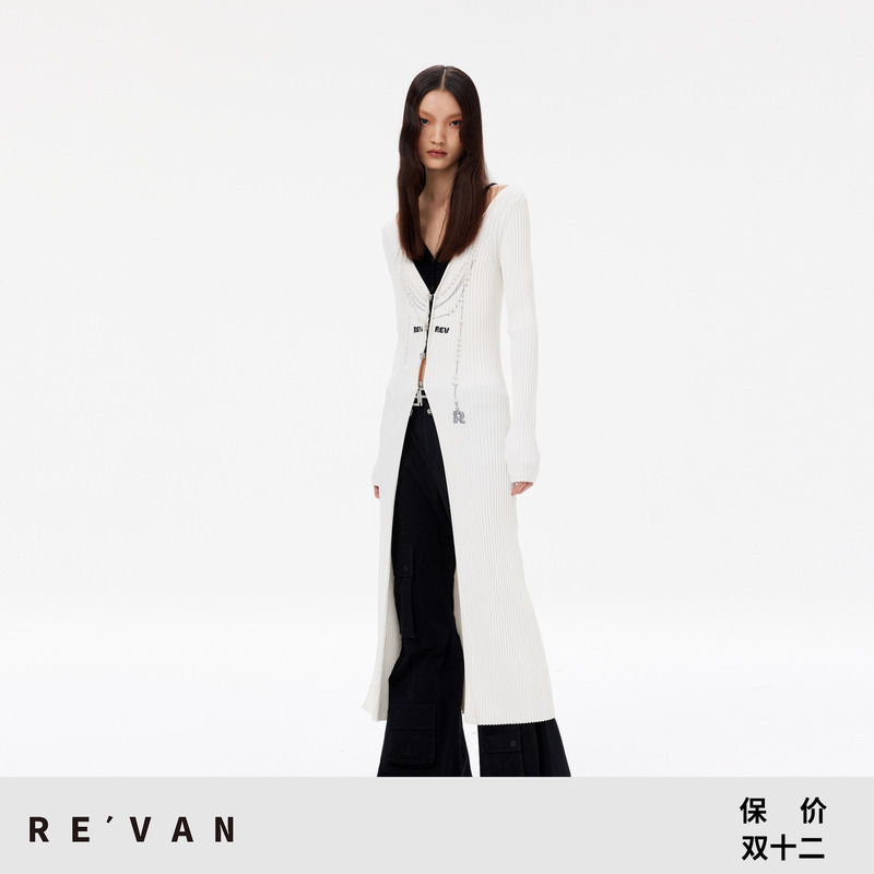 REVAN芮范设计师款高级感烫钻针织长开衫RM10107267
