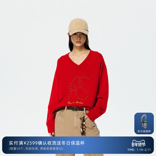 【马上红系列】REVAN芮范温暖感金红双色珠子绣花毛衣RK10601229