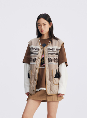 REVAN芮范费尔岛长毛兔贴布绣羽绒马夹RL70505549