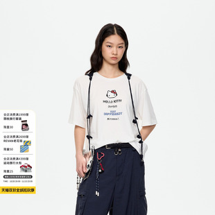 【阚清子同款】REVAN芮范拼豆HelloKitty钩织帽白色T恤RK71001083