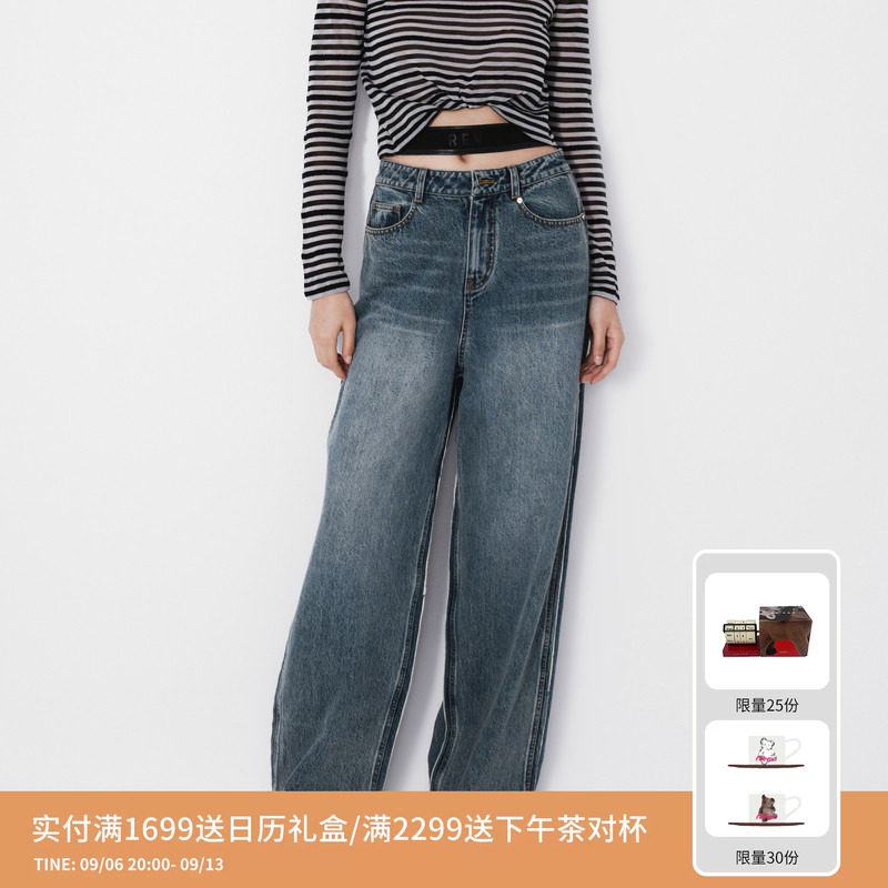 REVAN芮范设计师款复古大裤腿水洗牛仔裤RM71302068图片