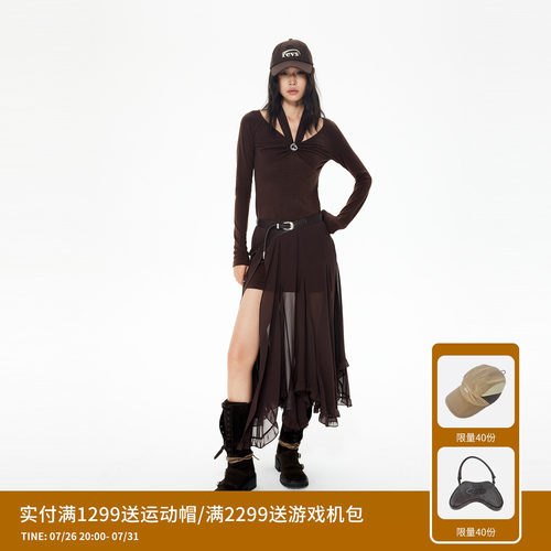 REVAN芮范设计师款复古灵动挂脖连衣裙RL91101231