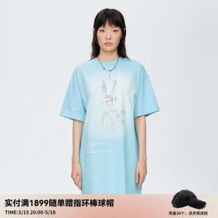 酷感兔子印花连衣裙O31101194 设计师款 新品 REVAN芮范夏季