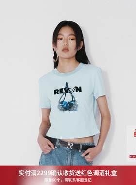 REVAN芮范设计师款酷感蓝色樱桃图案T恤RM71001006