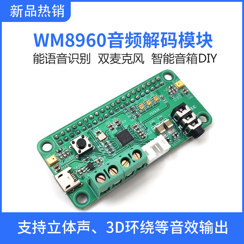 树莓派 WM8960音频解码模块 智能语音识别 双麦克风 智能音箱DIY