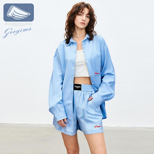 韩国Googims春夏翻领女士衬衫套装时尚潮流刺绣运动休闲套装女