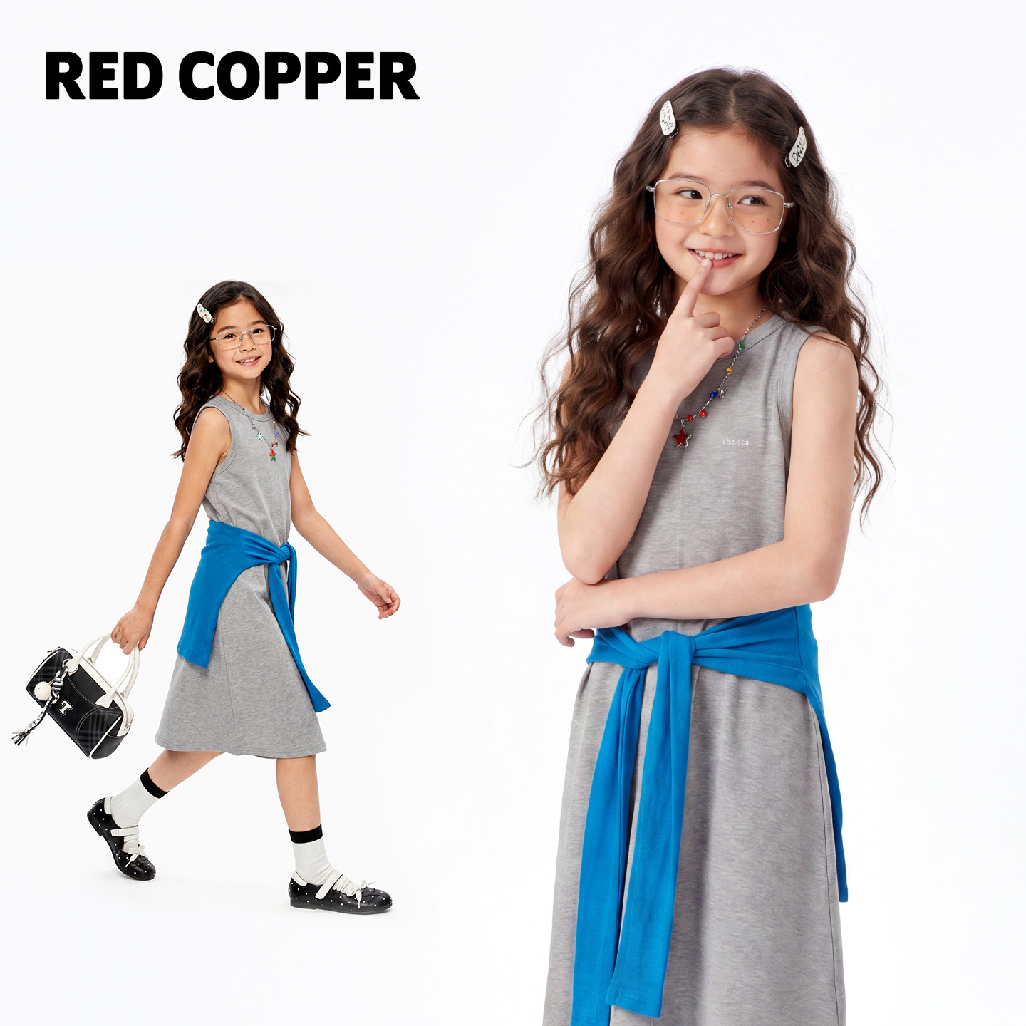 redcopper童装女童2026新款连衣裙夏季简约运动风儿童无袖连衣裙