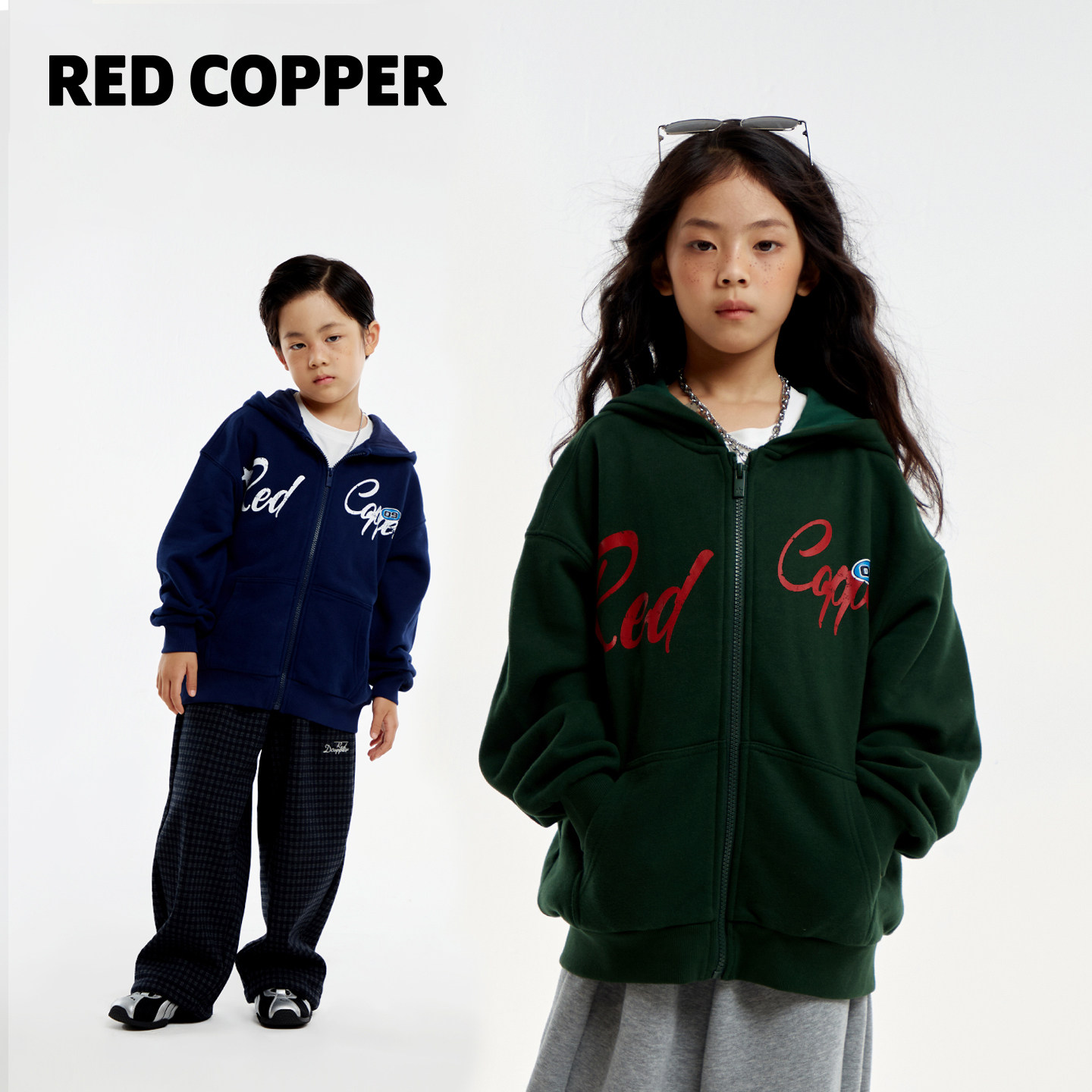 redcopper童装男童女童2025秋冬季新款儿童加厚字母拉链外套卫衣