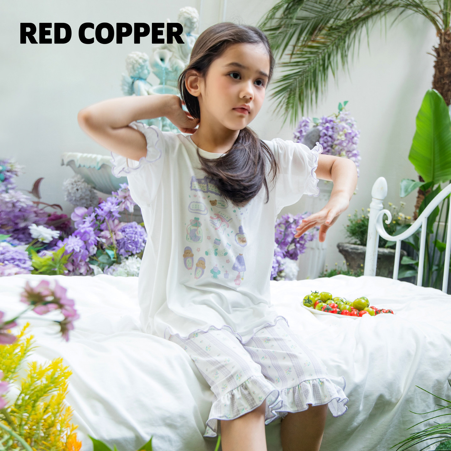 redcopper童装女童2026新款夏季睡衣儿童甜美花苞袖家居服套装