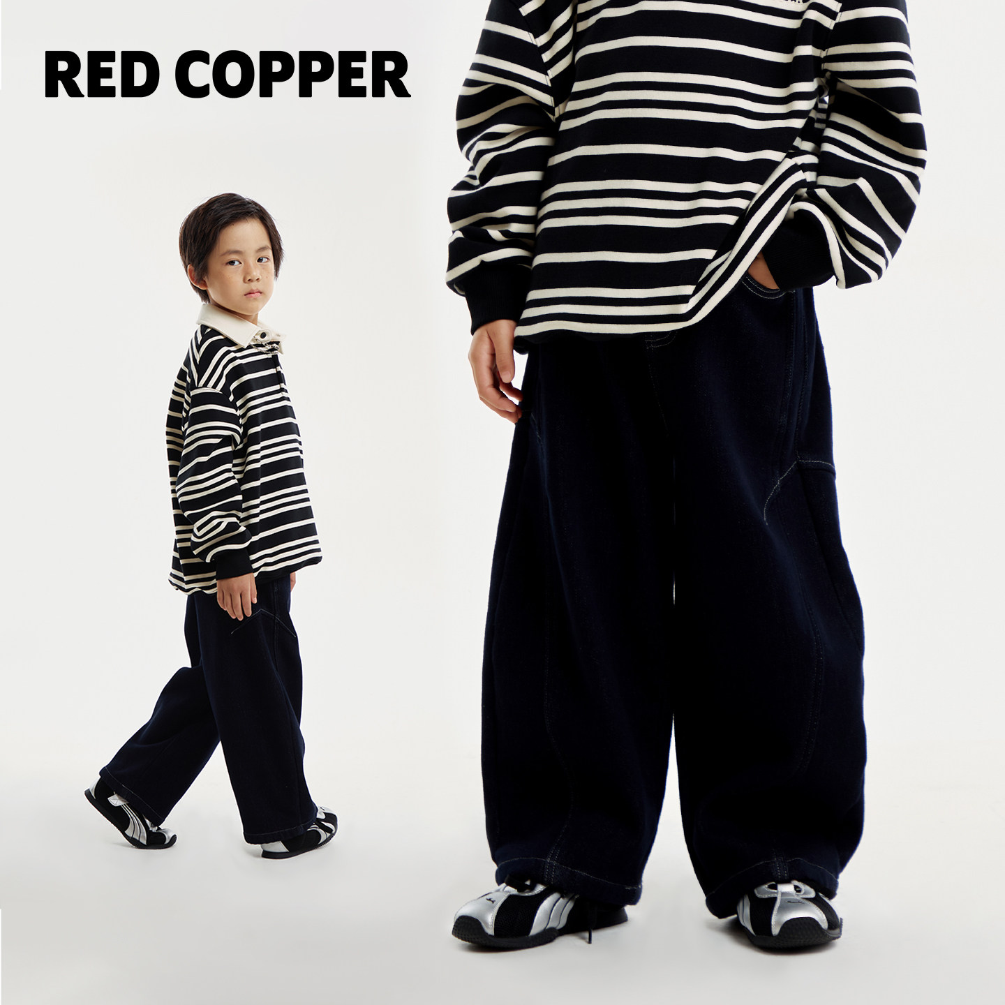 redcopper2025秋冬男童女童新款儿童保暖加绒厚款阔腿长裤休闲裤