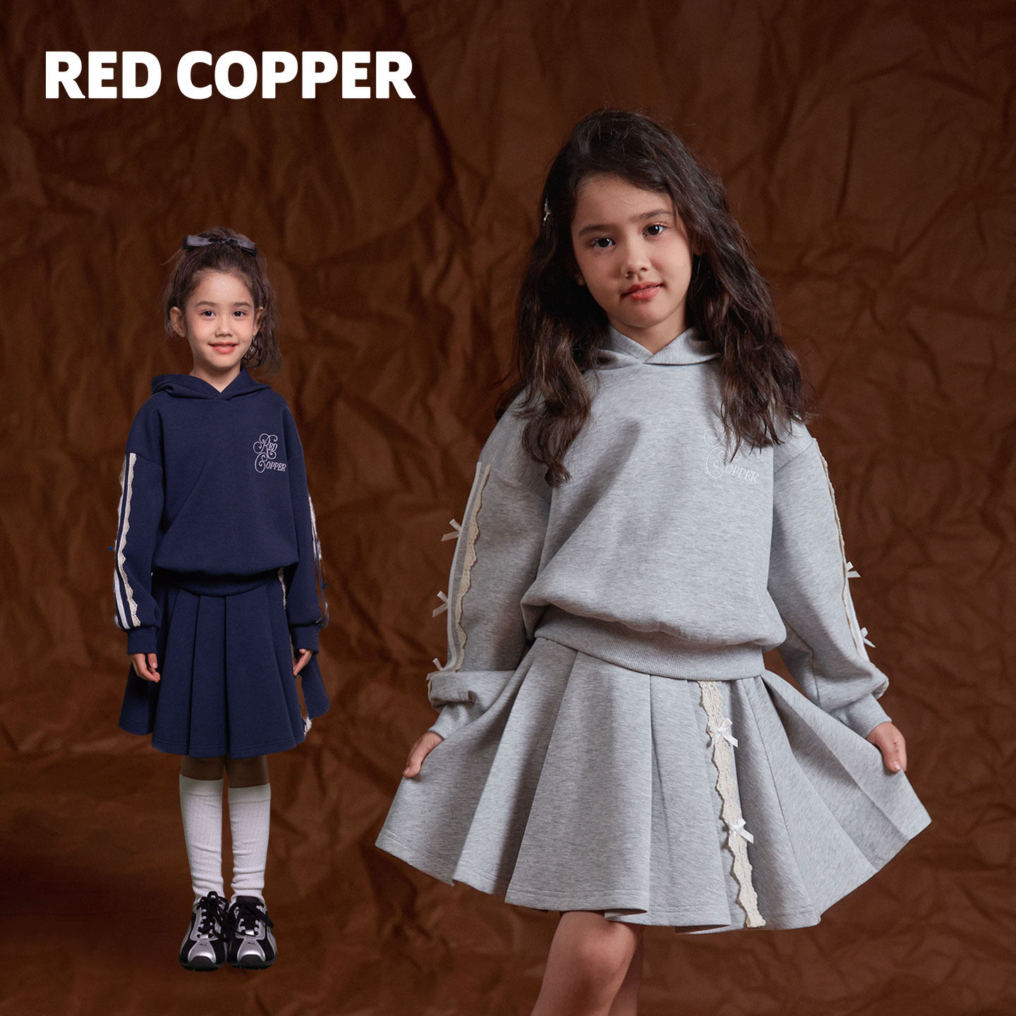 redcopper童装女童2025新款秋冬季美式连帽卫衣裙子儿童洋气套装