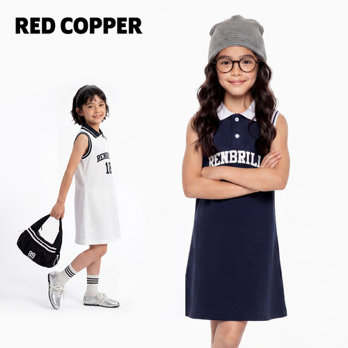 redcopper童装女童2026新款运动风T恤裙夏季polo领儿童无袖连衣裙