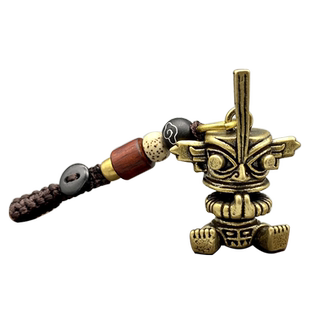 三星堆挂件钥匙扣黄铜大立人像祈福神官纵目面具文创汽车钥匙挂饰