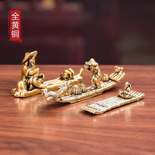 黄铜线香香插摆件复古鸬鹚抓鱼手工创意雕刻桌面摆件茶道摆件装饰