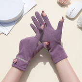 翻盖露二指触屏学生写字漏指德绒女士秋冬季 薄款 手套单层骑车开车