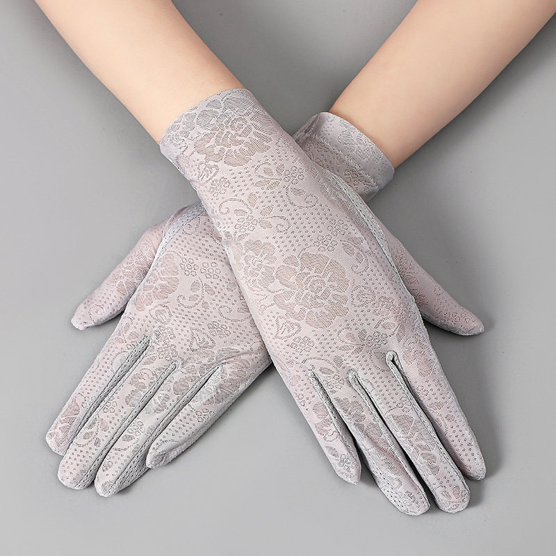 夏季透气冰丝防晒手套女士防紫外线短款触屏高级开车蕾丝薄款骑车