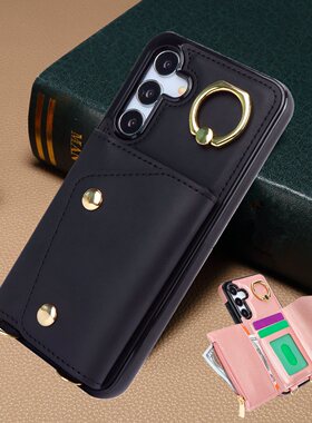 适用三星a55手機殼samsung a25 card case插卡包a53指环A15手机壳防摔A14可放卡A35保護套note20ultra男cover