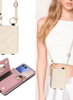 适用samsung z flip7零钱包三星w24flip6手机壳斜挎带zflip5手機殼插卡zflip4/3防摔電話套case有卡片位cover