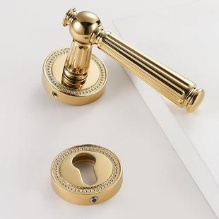 轻奢欧式 卧室分体门锁磁吸静音全铜法式 房间木门锁金色家用门把手