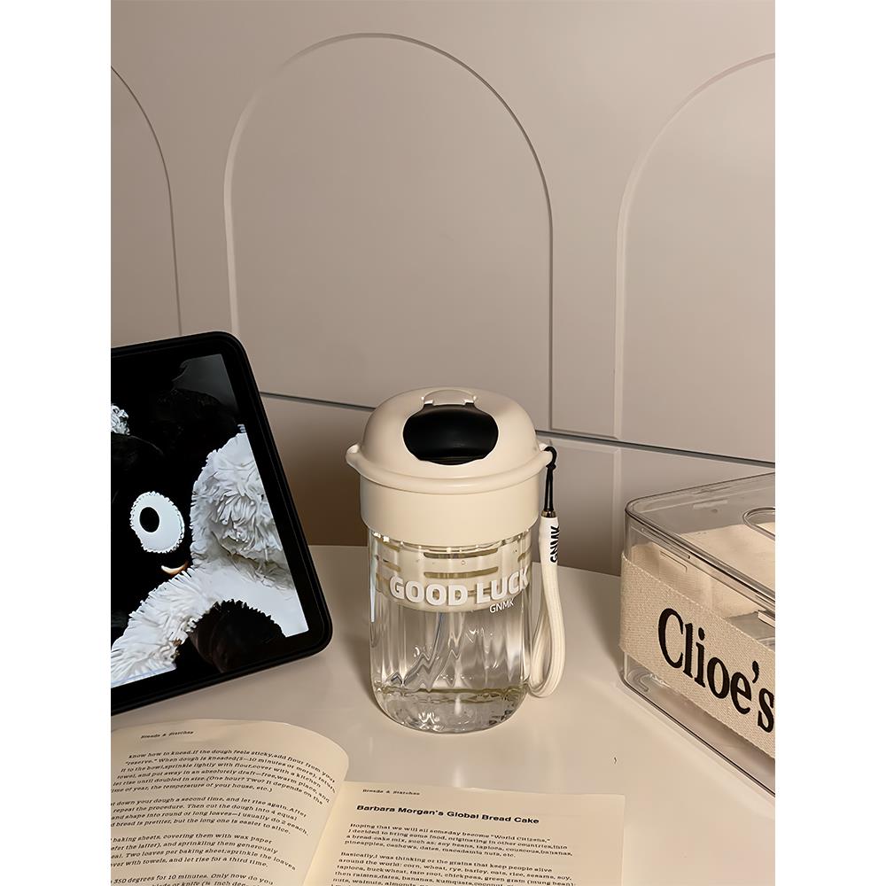 2024新款吸管玻璃杯耐高温水杯女生高颜值高硼硅杯子夏季茶水分离