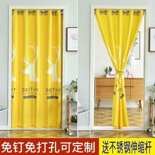 网红夏季免打孔北欧门帘家用布艺挡风空调隔断窗试衣间厨房飘窗帘