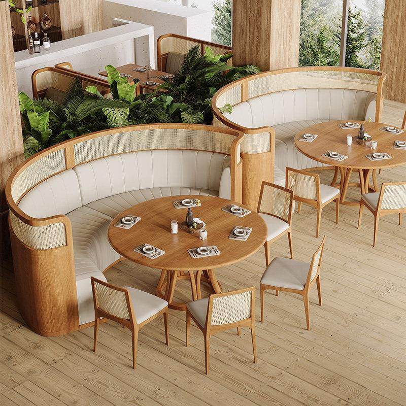 日式西餐厅卡座沙发商用定制连锁火锅店茶楼餐饮家具实木岩板桌椅