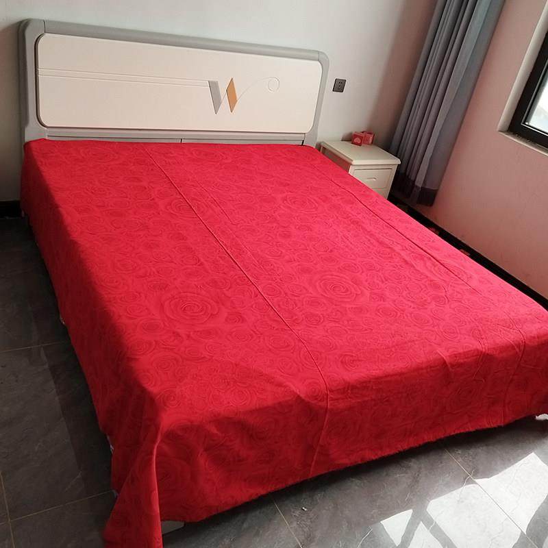 全棉大红色加厚床单件高档纯棉结婚庆被单双人喜事加大炕单新婚2m
