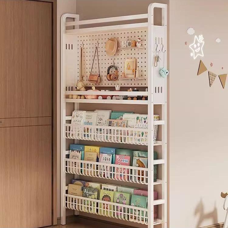 洞洞板置物架门后置物架儿童绘本架落地收纳架靠墙超窄薄铁艺书架