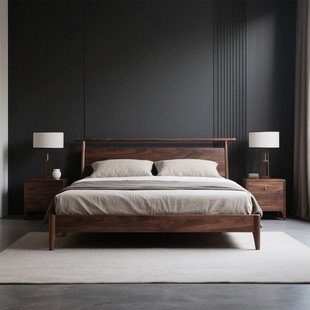 北美黑胡桃木床實木床禪意臥室雙人床婚床高端輕奢家具定制 新中式