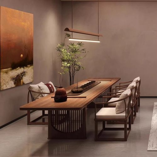 新中式北美黑胡桃木茶桌椅组合酒店民宿茶家用台茶室办公室大板桌