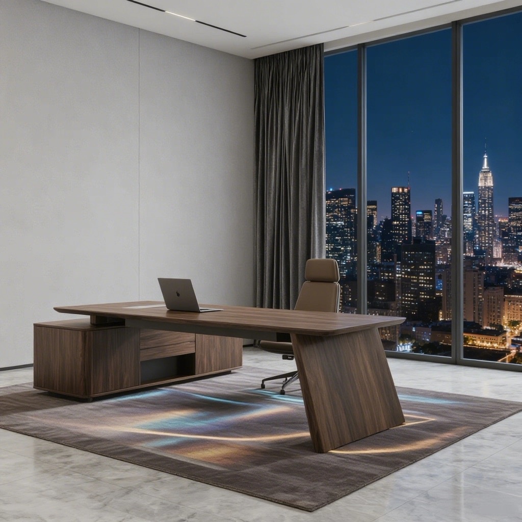 新中式实木大班台办公桌现代简约北美黑胡桃木总裁桌办公室老板桌