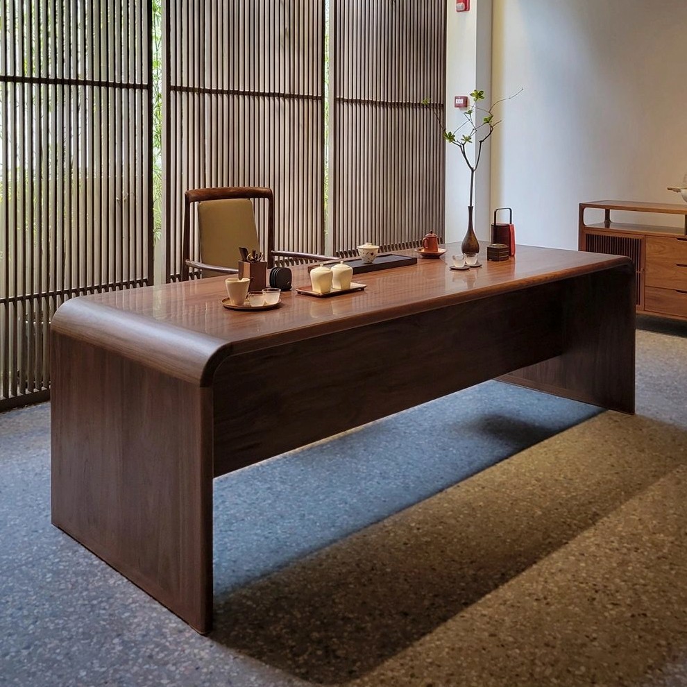 新中式北美黑胡桃木大板茶桌椅组合实木办公室泡茶台禅意家具定制