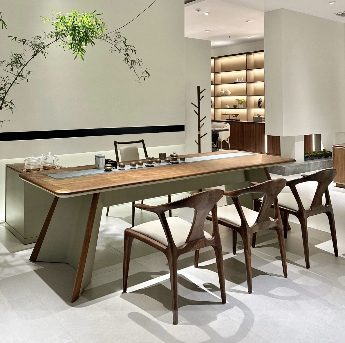 新中式北美黑胡桃茶桌椅组合