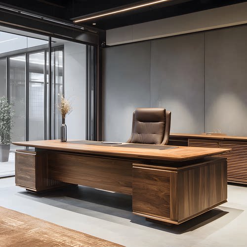 新中式北美黑胡桃实木大班台