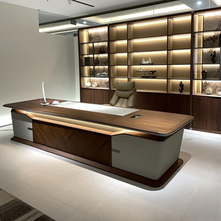 新中式实木老板桌北美黑胡桃木办公桌高端轻奢大班台2025新款家具