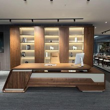 新中式实木老板桌现代总裁大班台北美黑胡桃木董事长办公室办公桌