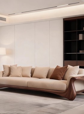 新中式直排高端北美黑胡桃木沙发新款会客接待设计师同款家具定制