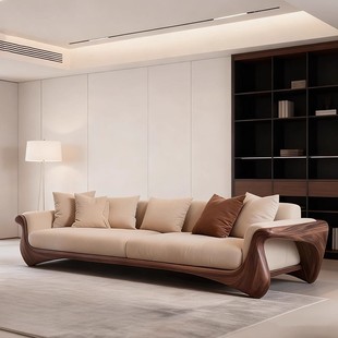 新中式直排高端北美黑胡桃木沙发新款会客接待设计师同款家具定制