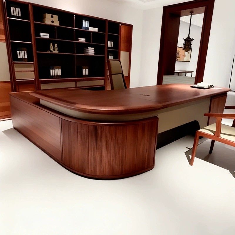 新中式实木老板桌新款高端总裁办公桌北美黑胡桃董事长大班台弧形